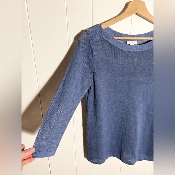 J jill linen blend sweater in blue lightweight 3/4 sleeve spring summer - Picture 2 of 5